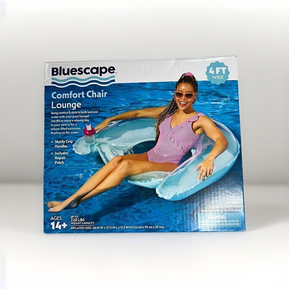 Inflatable Comfort Chair Lounge Pool Float, Teal, Age 14 & Up, Unisex
